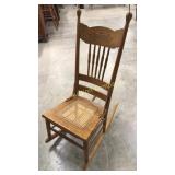Oak Caned Seat Press Back Rocker