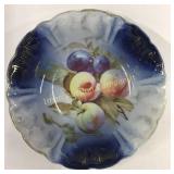 Cobalt Hand Painted Bowl W/ Plums & Peaches 10"