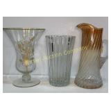 Carnival Glass Pitcher 12", and Large Vases
