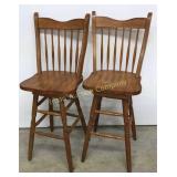 Swivel Oak Bar Stools - 2