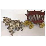 Cast Iron Horses and Circus Wagon Toy 13"