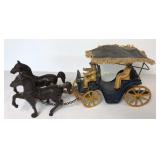 Cast Iron Horse & Carriage Toy W/ Cloth Top 11"