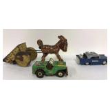 Tin Toys, Wind Up Donkey & Cart
