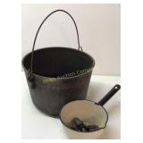 Cast Iron Pot W/ No Lid, Enamel Pan