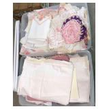 Linens & Fancy Work in Totes W/ Lids