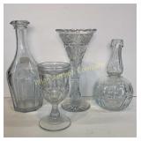 Early Blown Flint Glass Bottles, Chalice, Cut