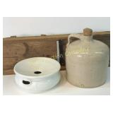 Stoneware Jug, China Spittoon, Kraut Cutter