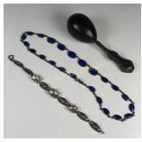 Vintage Sterling Necklace, Bracelet, and Rattle