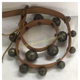 14 Brass Sleigh Bells on Leather Strap 57"