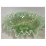 Green Opalescent Ruffled Bowl