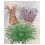 Fenton, Cased Glass Vase, Green Bowl