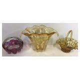 Art Glass Vase, Amber Basket, Westmoreland Glass