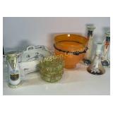 Art Glass, Hand Painted Candle Stands, Vaseline