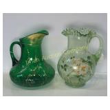 Green Pitchers W/ Enamel Overlay
