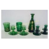 Early Green Art Glass Bottle, Pattern Glass