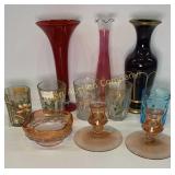 Art Glass Tumblers, Ruby Blown Vase, Candle Stands