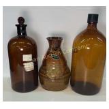 Dryden Pottery and Large Brown Medicine Bottles