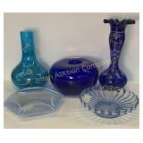 Art Glass, Cobalt, Enamel Overlay