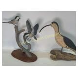 Hand Carved Shore Bird and Chickadees