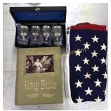Flag, Bible, Rogers Silver Plate Goblets