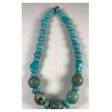 Heavy Turquoise 18" Necklace, Lg Beads Are 3/4"