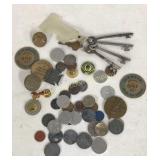 Skeleton Keys, Foreign Coins, Pins