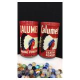 Marbles, Calumet Baking Powder Tins