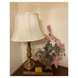 Brass lamp and flowers