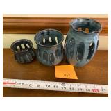3 pottery candle holders
