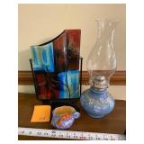 Oil lamp, vase and dish