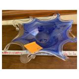 Large blue art glass bowl