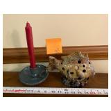 Pottery candle holder and fish