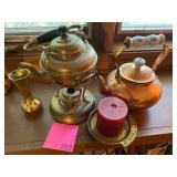 Tea pots and brass