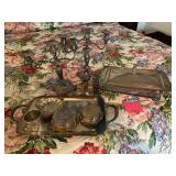 Silver plate candelabras and other