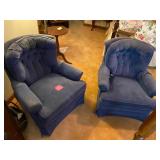 2 blue upholstered chairs
