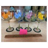 4 painted stemware