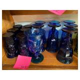 Blue cups and stemware