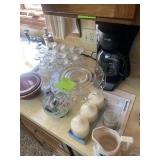 Glassware, cake plates, coffee pot +