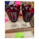 4 ruby red and clear stemware