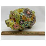 Large decorated pig bank with money included