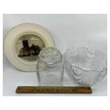 Church plate, canister and glass bowl