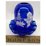Blue hand painted Fenton fairy lamp