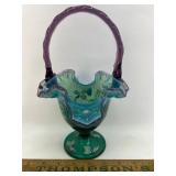 Fenton glass basket hand painted
