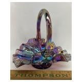 Carnival Fenton glass basket hand painted