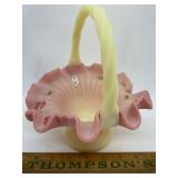 Hand painted fenton satin glass basket