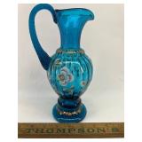 Blue Fenton pitcher hand painted