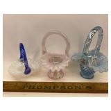 3 mini Fenton glass baskets