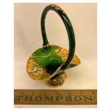Vintage mini green glass basket
