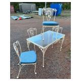 Wrought iron table, 4chairs and coffee table