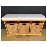 Cubby cabinet with baskets and padded top